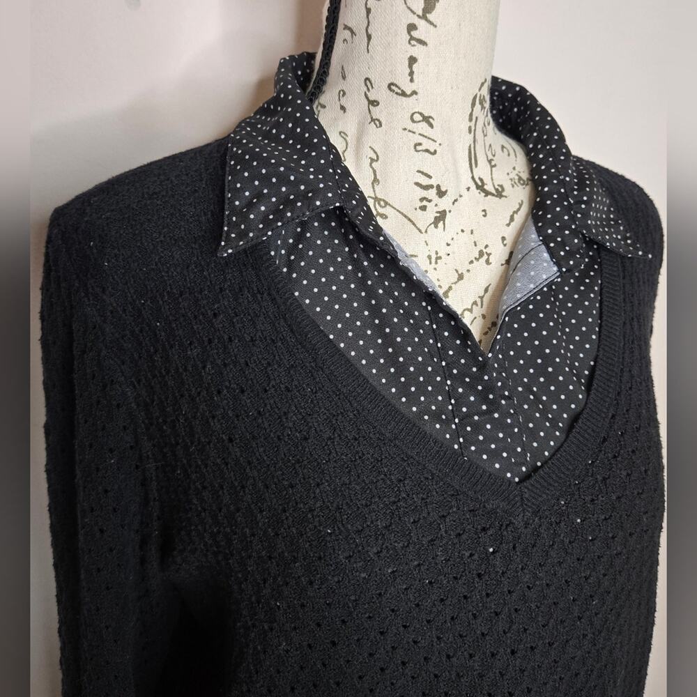 Croft and Barrow Womens 2in1 Collared Sweater Blouse Long Sleeve Open Knit Large